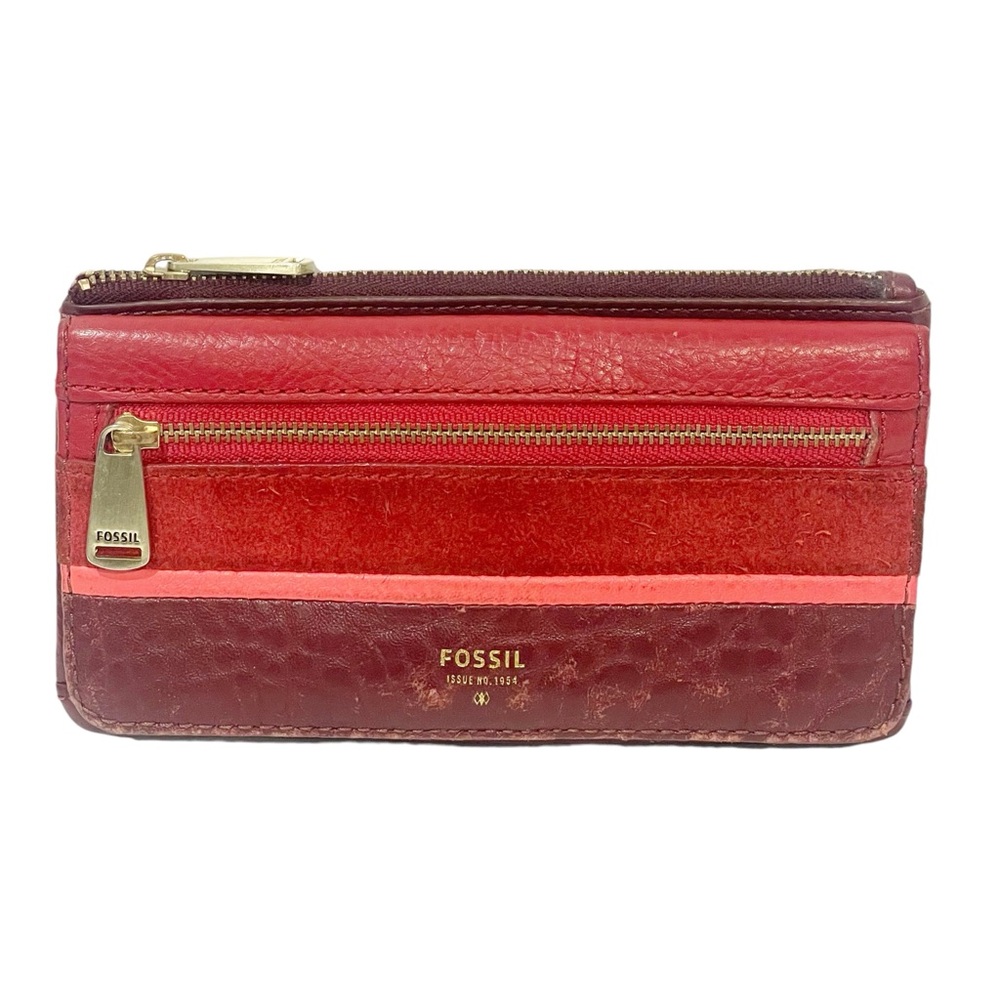 Fossil Preston Flap Snap Bi-fold Long Wallet Three Tone Leather Zip SL5031